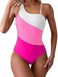 Eomenie Women's One Piece Tummy Control Swimsuit One Shoulder Bathing Suit Slimming Color Block Swimwear