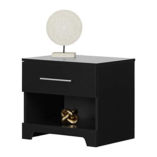 South Shore Primo Nightstand, Pure Black with Nickel Finish Handles