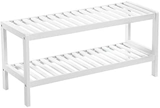 SONGMICS Natural Bamboo 2-Tier Shoe Rack, Shelf for Shoes Plants Books, for Living Room Hallway Bedroom Bathroom, 70 x 26 x 33 cm, White LBS02WT