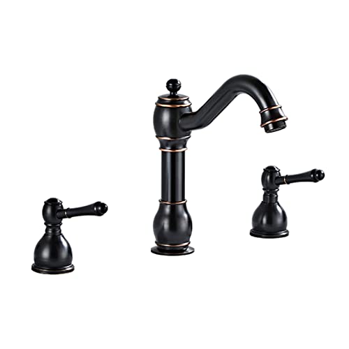 Robinet de salle de bain 8 pouces mélangeur 3 trous noir pour lavabo rétro - 2