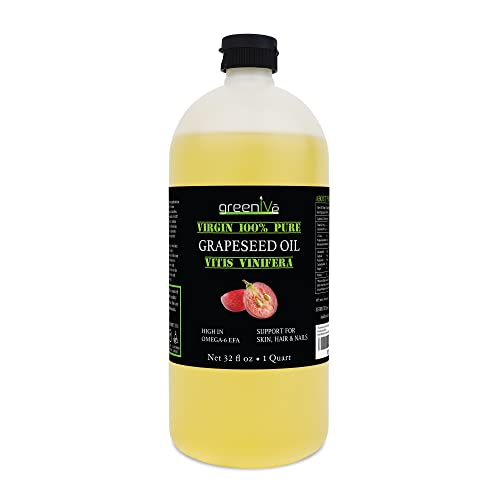 Greenive Grapeseed Oil Organically Grown 100% Pure Cold Pressed Light Flavor High Tempurature Cooking 32Oz thumb #1