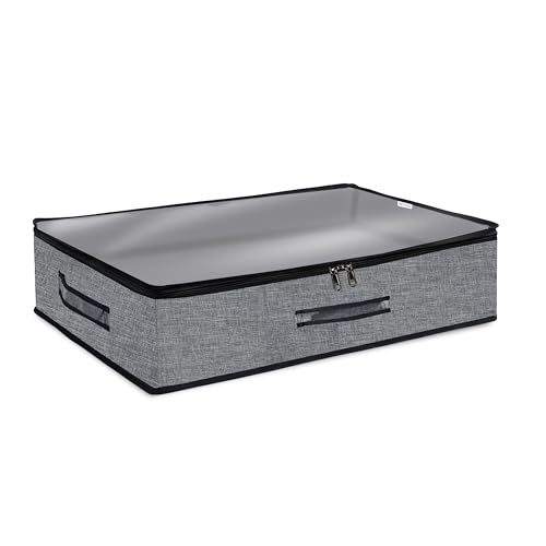 Image of Storite Foldable Underbed Storage Bag - Blankets Clothes Comforters | Breathable Zippered Organizer for Bedroom with Transparent Window and Carry Handles (70 X 45 x 13 cm - Blackgrey)