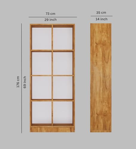 Image of SPECIALITY PANELS Wooden Bookcase with 8 Open Shelves, 69x29 Inch, Natural Wood Finish, Carpenter Assembly Provided