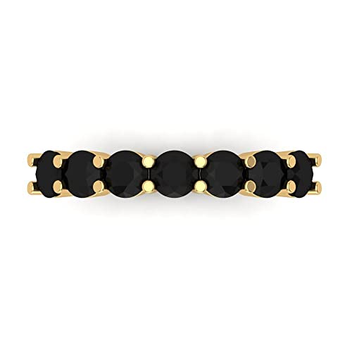 Clara Pucci 1.19 tcw Eternity Wedding Band for Women - 3.5mm Round Cut Onyx Birthstone Gold Ring - 14K Yellow Gold Stacking Bridal Wedding Ring for her