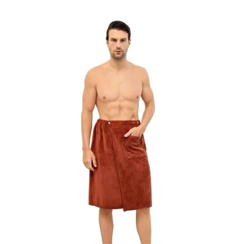 Mens Bathrobe Towel Shorts Soft Side Open Pajamas Towel Beach Culottes Ultra-fine Fiber Towels Quick Drying Bath Skirt(Brown-70X140CM)