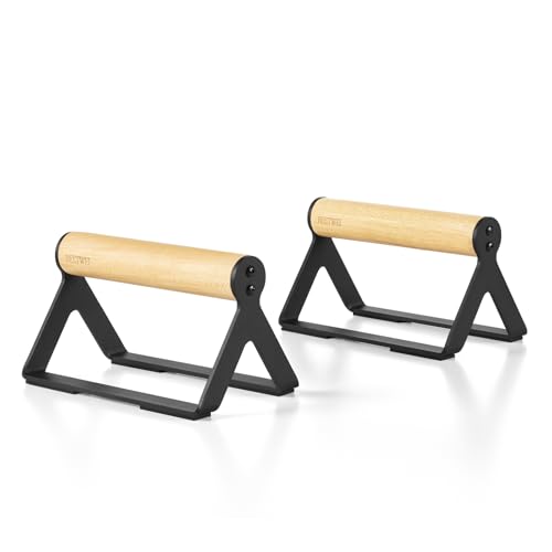 BESTWEI Wood Calisthenics Parallettes Bars Push Up Bar for Men 1 Pair, Sturdy Floor Push-up Handstand Equipment for Home Workouts, Fitness