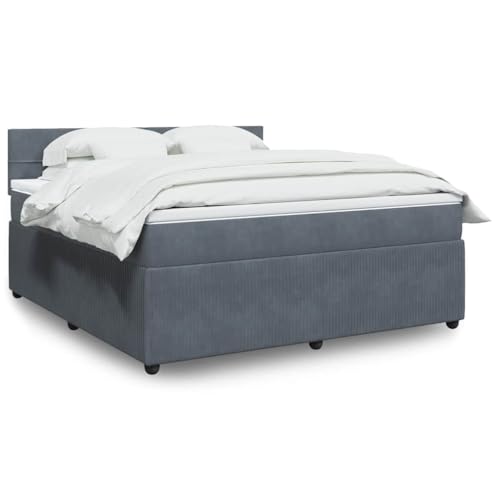 vidaXL Boxspringbett, Doppelbett mit Matratze Matratzenauflage, Bettgestell mit Lattenrost Kopfteil, Polsterbett Bett für Schlafzimmer, Dunkelgrau...