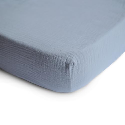 Image of mushie Extra Soft Muslin Fitted MINI Crib Sheet | 24 inchx 38 inch (Tradewinds)