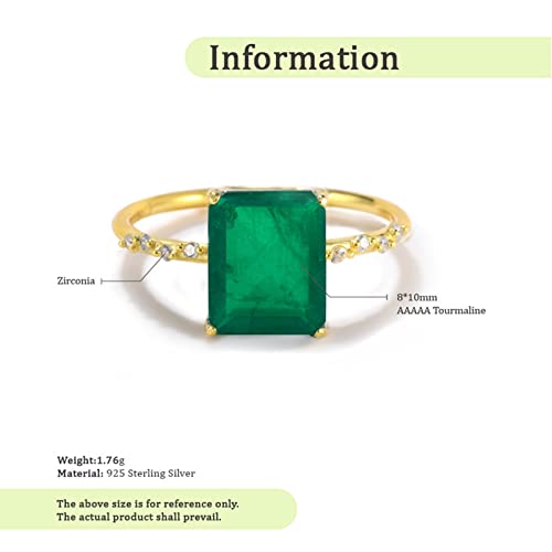 Bague en argent 925 doré et pavé de zirconium rectangle vert d'exception