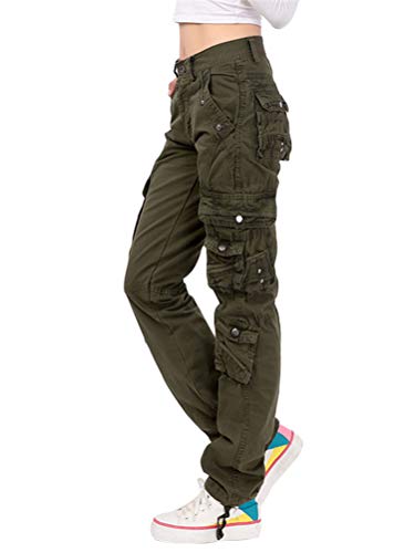 Tomwell Multi Bolsillos De Las Mujeres Utilidad De Carga Pantalones De Algodón Casual Pantalones Rectos De La Pierna De Trabajo Militar Ejercito Verde Small