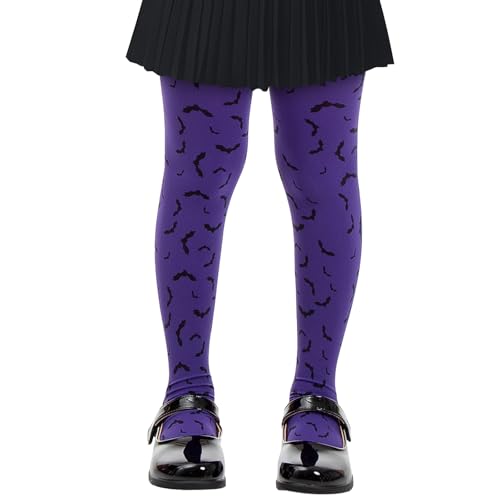 Yilanmy Meias de Halloween para menina, design de teia de aranha, bruxa, morcego, Halloween, disfarce para meninos, morcego roxo, 8-10 anos, Morcego roxo