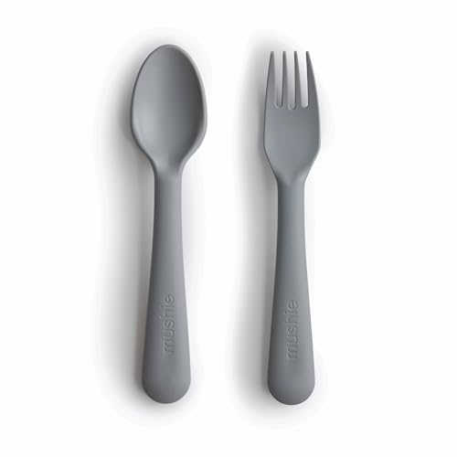 Image of mushie Flatware Fork and Spoon Set For Kids | Made in Denmark (Smoke)