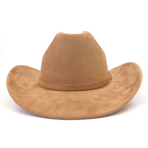 Image of Cowboy Hat Cowgirl Hat Men's & Women's Wide Brim Felt Fedora Hat with Buckle Belt Western Cowboy Hat for Women