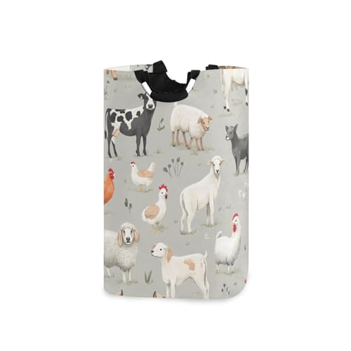 Ttgoth Cesta de lavandería plegable grande con asas, con diseño de animales de granja, cesta organizadora de ropa para dormitorio, dormitorio, baño