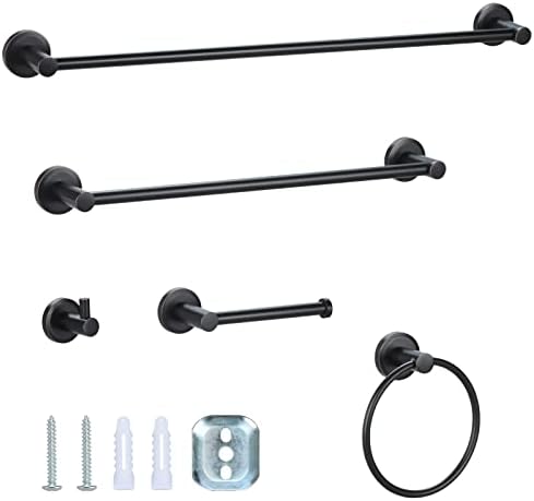 Oil-Rubbed Bronze Bathroom Hardware Set of 5, Zinc Wall Mounted Bathroom Accessories Set- Includes 18" & 24" Towel Bar, Black Toilet Paper Holder,Towel Ring, Robe Towel Hooks (Oil-Rubbed Bronze)