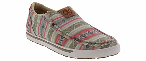 Twisted X Women's Slip-On Hooey Loper With Ecotweed Lining - Full-Grain Leather Fabric With Fashionable Textile Design - Loper Shoes For Women Designed With Blended Rice Husk, 9 M Pink Multi #TOP1
