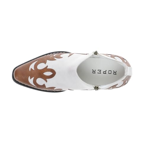 ROPER Womens Lorene Tooled Inlay Snip Toe Casual Boots Ankle Low Heel 1-2" - Brown, White4