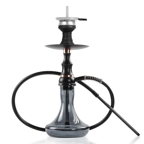 SERdeerCH Glass Hookah Set completo con todo de aleación de aluminio con difusor Manguera de silicona lavable Caucho Chisha Bowl Dispositivo de gestión de calor Pinzas de carbón(Negro)