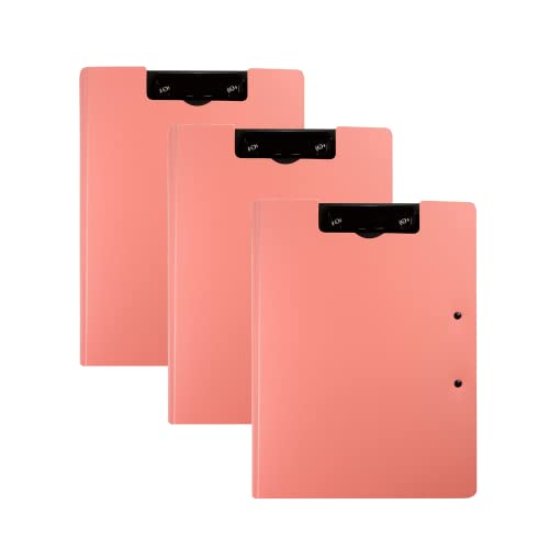 Portapapeles A4, de plástico A4, con dos clips para notas y formularios, documentos, escuelas, trabajos de oficina, aula, bandeja intermedia (3 unidades), color rosa Cover