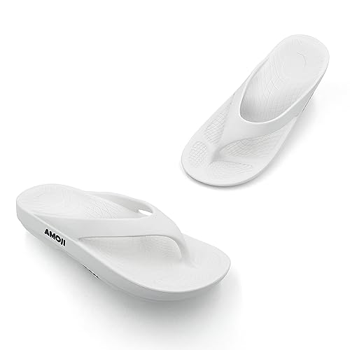Amoji Women Flip Flops EVA Lightweight Non-Slip Men Beach Thong Sandals White AA1551 10 Women/8 Men — view 6