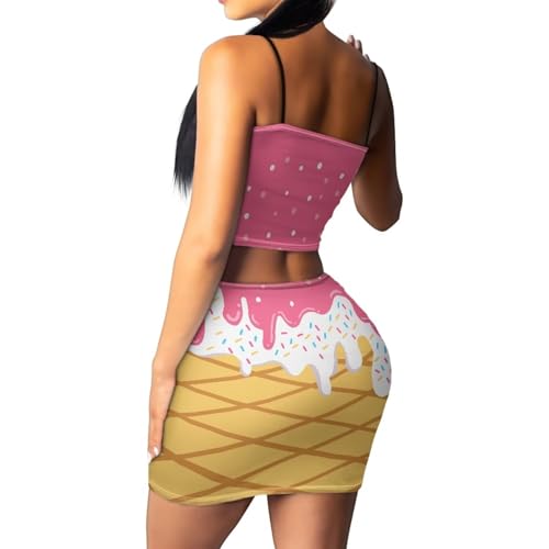 Image of Biyejit Women's 2 Piece Summer Outfits Spaghetti Strap Crop Tops and Bodycon Mini Skirt Dress Set Plus Size S-4XL