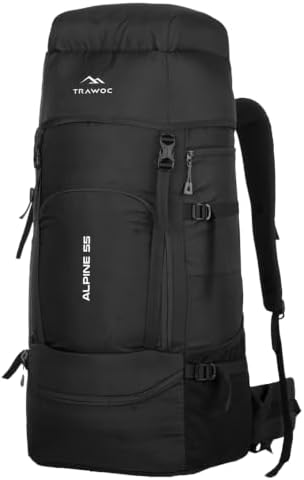 TRAWOC ALPINE 55 Liter Travel Backpack Front & Top Loading Camping Rucksack Hiking Trekking Bag for Men & Women, SHK007