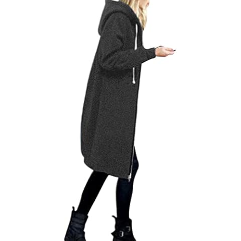 Women's Long Hoodies Ladies Plain Hoodie Long Sleeves Zip Jacket with Pockets Women Warm Zipper Open Hoodies Sweatshirt Long Coat Jacket Tops Outwear Cover