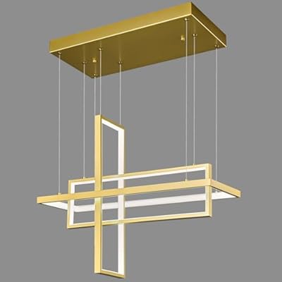 FDPBY Modern LED Chandelier 3 Rings Rectangle Gold Pendant Light Dimmable for Living Room Dining Room Bedroom Kitchen Island