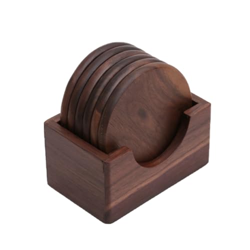 Cabilock 6er Set Untersetzer Aus Schwarzem Walnussholz, Runde Holzuntersetzer, HitzebestäNdige GeträNkeuntersetzer FüR Zuhause, Café Und Restaurant, 10.8 X 7 X 10 cm