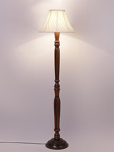 Image of Devansh Cross Pleated Off-White Cotton Wooden Floor Lamp -32