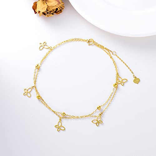 Image of SISGEM 14K Real Gold Butterfly Anklet for Women,Yellow Gold Butterfly Anklets Bracelets Beads Station Anklet Double Foot Link Beach Anklets Anniversary Birthday Jewelry Gifts for Wife Mom 8''+2''