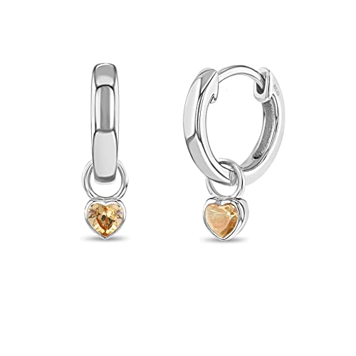 Image of In Season Jewelry Simulated Birthstone Heart Charm Girls Hoop Earrings for Kids - 925 Sterling Silver Little Girl Hoop Earrings - Hypoallergenic & Comfortable with Secure Latch Closure