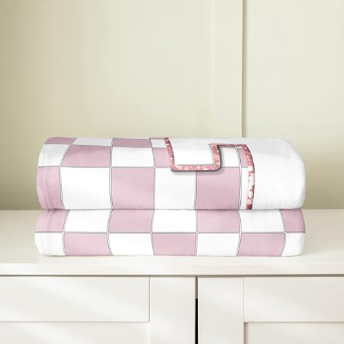 Image of Erosebridal Pink Initial T Fleece Blanket 40 inchx50 inch Kawaii Plaid Checkered Flannel Blanket Cute Personalized Monogram Fuzzy Plush Throw for Kids Girls,Fashion Grids Gingham Decor for Bed Couch