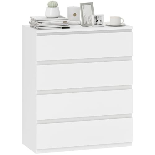 HOMCOM Commode 4 tiroirs Commode Chambre Meuble de Rangement épuré Style Moderne avec mécanisme de Fermeture en Douceur, pour Chambre à Coucher, Salon - 80 x 39 x 95 cm, Blanc
