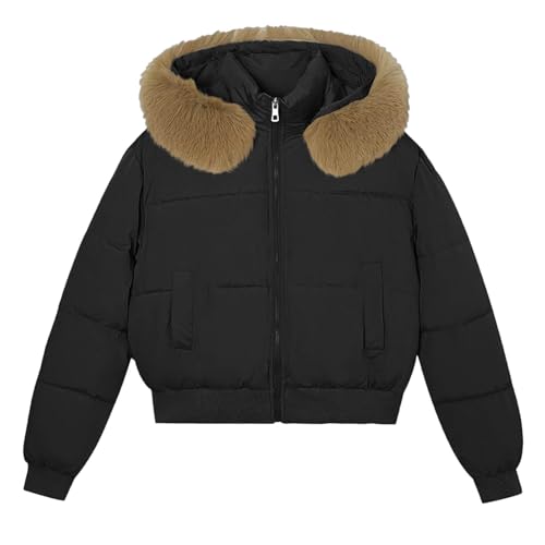 Generisch Giacca trapuntata corta da donna con colletto in pelliccia