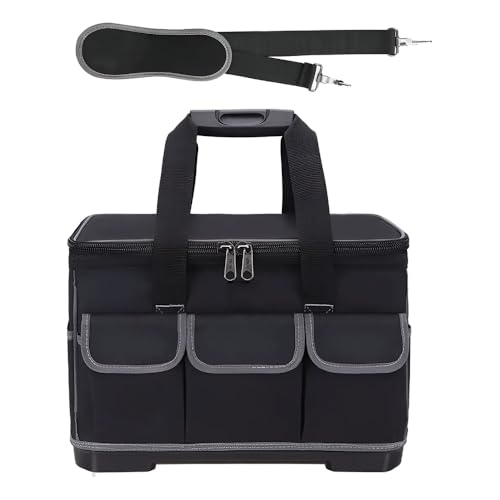 Bolsa Organizadora para Ferramentas, 50 cm Grande Capacidade, Cor Preta com 3 Bolsos e Alça Ajustável, Ideal para Oficina e Trabalhos em Obra