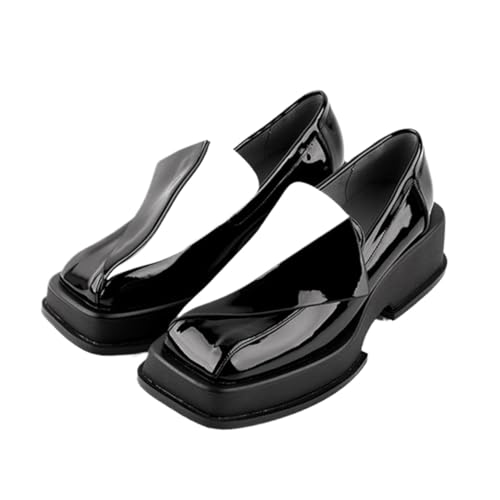 Loafers for Women Spring Autumn Leather Chunky Heel Platform Loafers for Women - British Style Slip On Square Toe Shoes in Mixed Colors