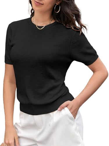 SANGTREE Women's Short Sleeve Sweaters Crew Neck Pullover Tops Summer Sweaters for Women