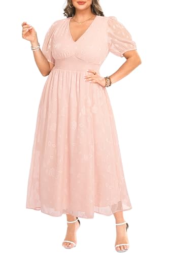 Image of Women Plus Size Summer Dress - Easter Spring Floral Wedding Guest Maxi Long Dress