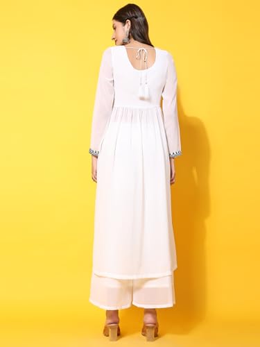 Image of PH POSHAKHUB Women A-Line Nyra Cut Kurta with Sharara in Georgette with Aari Work
