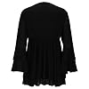 Sequin Tops for Women UK - Sparkly Elegant Blouses, 3/4 Flared Sleeve V Neck Tunic Top, Ladies Loose Double Layers Mesh Shirts, Glitter Casual Baggy Tee, Evening Party Club Cocktail Black #5