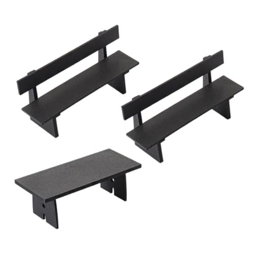 Vaguelly 3 Piezas Muebles Miniatura Casa Muñecas Conjunto Banco Mesa Negro Duradero Accesorios Decoración Jardín Escenario