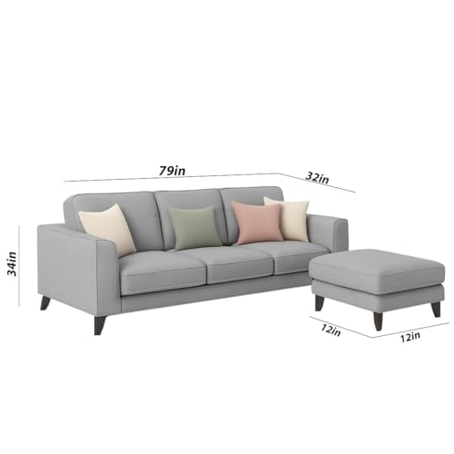 Image of Casaliving Grayon 3 Seater Convertible Sofa Set for Living Room, 3 Seater & Ottoman Modular Sectional Couch for Small Space (Grey Colour) Fabric