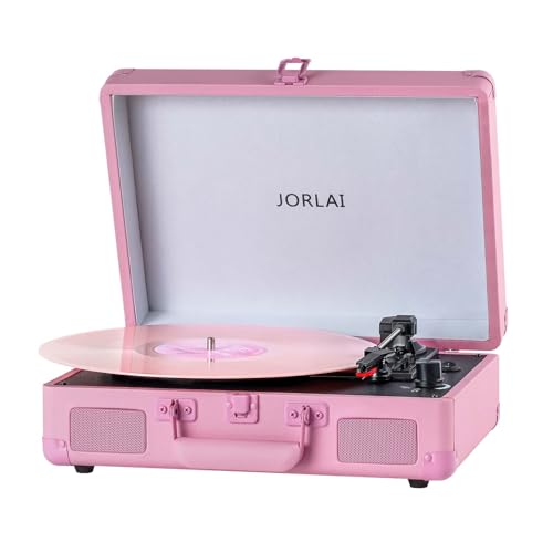 Image of Portable Record Player with Bluetooth 3 Speed Turntable Built in Rechargeable Battery Vintage Suitcase Design with RCA Line Out and Aux in