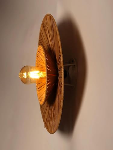 Image of Export India Round Raffia Wall Sconce Light | Bamboo Wall Lamps | Cane and Rattan Raffia Wall Lamp | Light for Home, Restaurants, Offices, Bedroom || Dia 16 inch