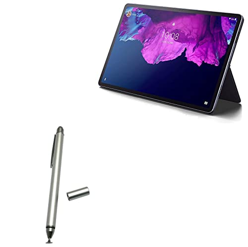 BoxWave Stylus Pen Compatible with Lenovo Tab P11 - DualTip Capacitive Stylus, Fiber Tip Disc Tip Capacitive Stylus Pen - Metallic Silver