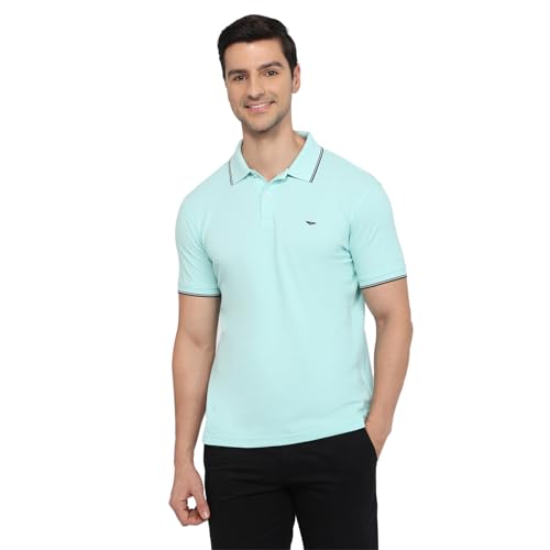 Image of Park Avenue Men Slim Fit Solid Pattern Cotton Polyester Blend Half Sleeve Polo Neck Casual T-Shirt