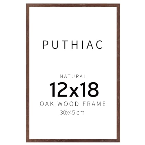 puthiac 12x18 Walnut Oak Wood Picture Frame - Minimalist 12x18 Poster Frame, 12"x18" Picture Frame Wood, Natural Solid Wooden Picture Frames for Wall Art Photo and Prints (1 Pack, Walnut)