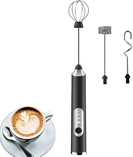 MOSHOU Electric Milk Frother Handheld, 3 Speeds Coffee Whisk Foam Maker with USB C Rechargeable, Whisk Drink Mixer for Lattes Frappe Matcha Hot Chocolate, Egg with 3 Mixer Heads (Black)