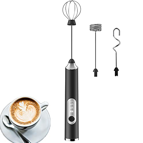 Moshou Electric Milk Frother Handheld, 3 Speeds Coffee Whisk Foam Maker With Usb C Rechargeable, Whisk Drink Mixer For Lattes Frappe Matcha Hot Chocolate, Egg With 3 Mixer Heads (Black) #TOP3